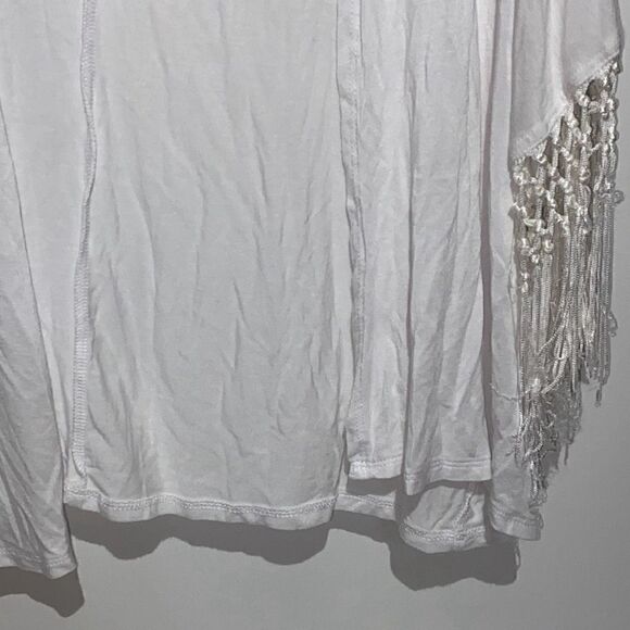 Life Style Women's Knotted Fringe String Open Front Beach White Cardigan Size PS - Picture 5 of 8